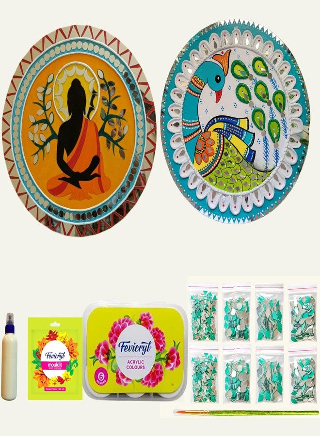 Decordial Madhubani Lippan Diy Art Kit Adults Materials Kit With 8" Round Mdf Diy Kit For Adult Madhubani Art Kit Lippan Art Board Wall Decor Mandala Art Kit Adults,Multicolor - Image 1